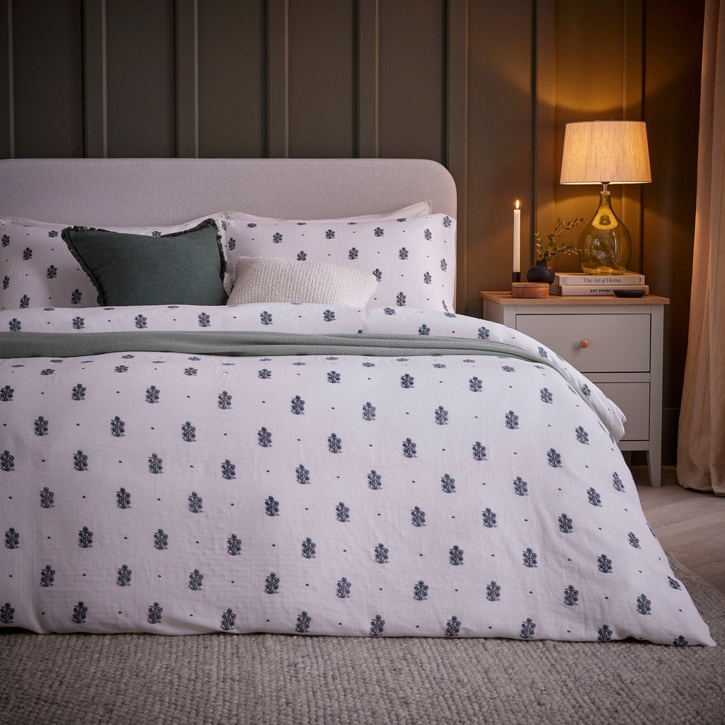 Dusklia - Lille Printed Muslin Duvet Cover & Pillowcase Set - Off White