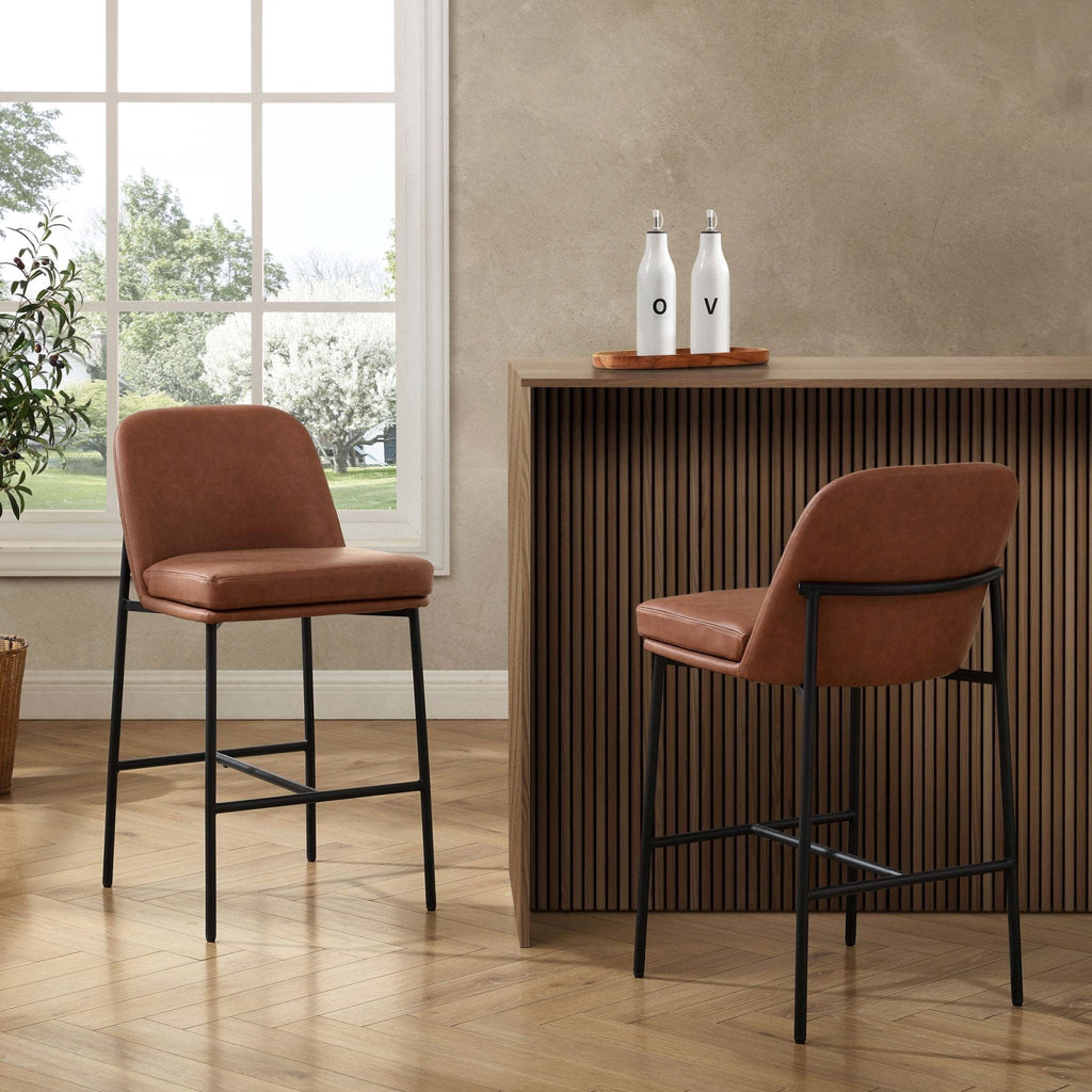 Dusklia - Lily Set of 2 Barstools - Faux Leather Tan