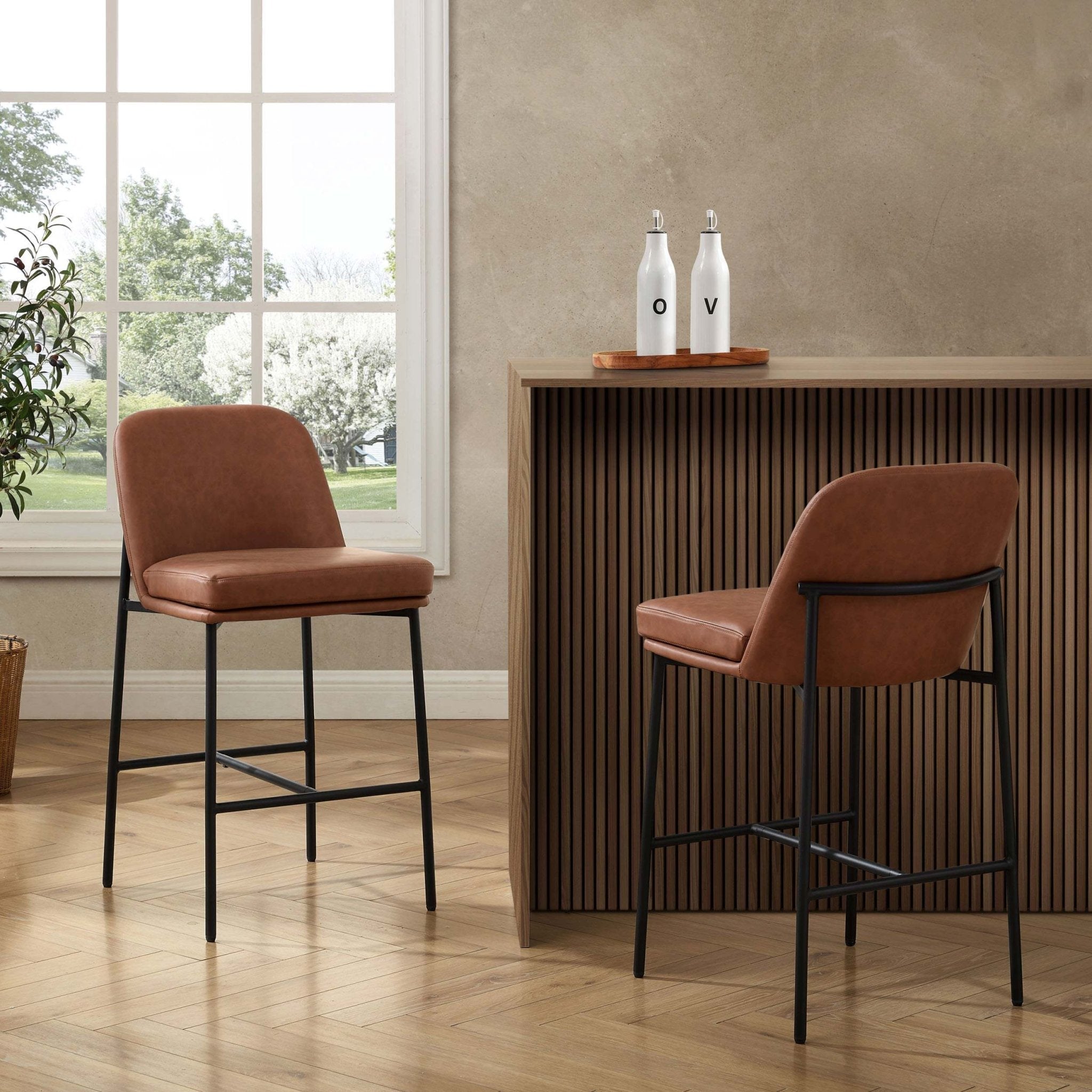 Dusklia - Lily Set of 2 Barstools - Faux Leather Tan