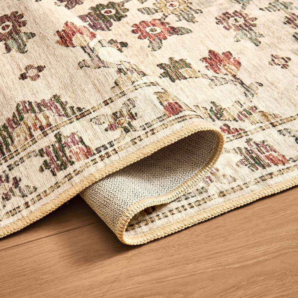 Dusklia - Lily Traditional Floral Rug - Natural/ Multi
