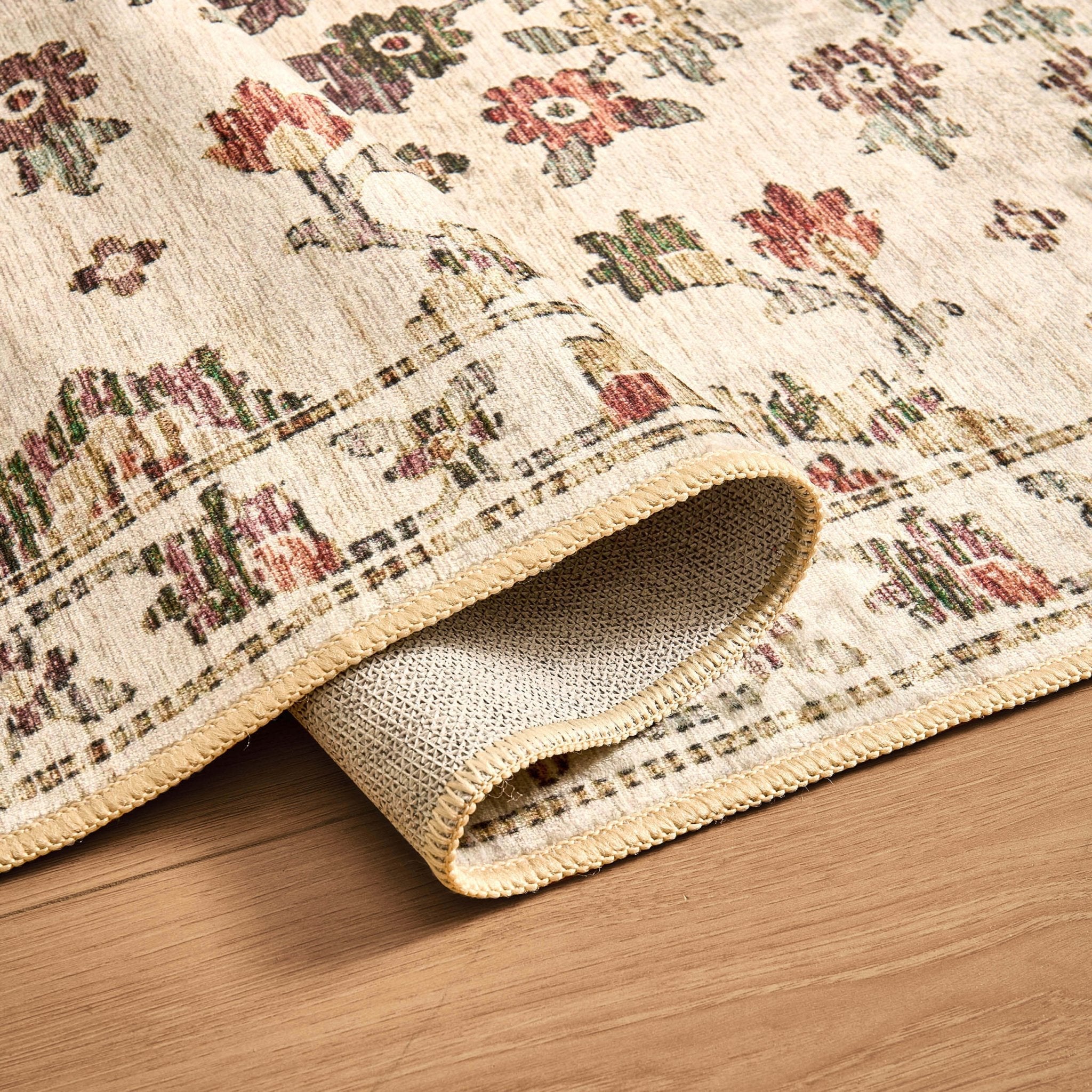 Dusklia - Lily Traditional Floral Rug - Natural/ Multi