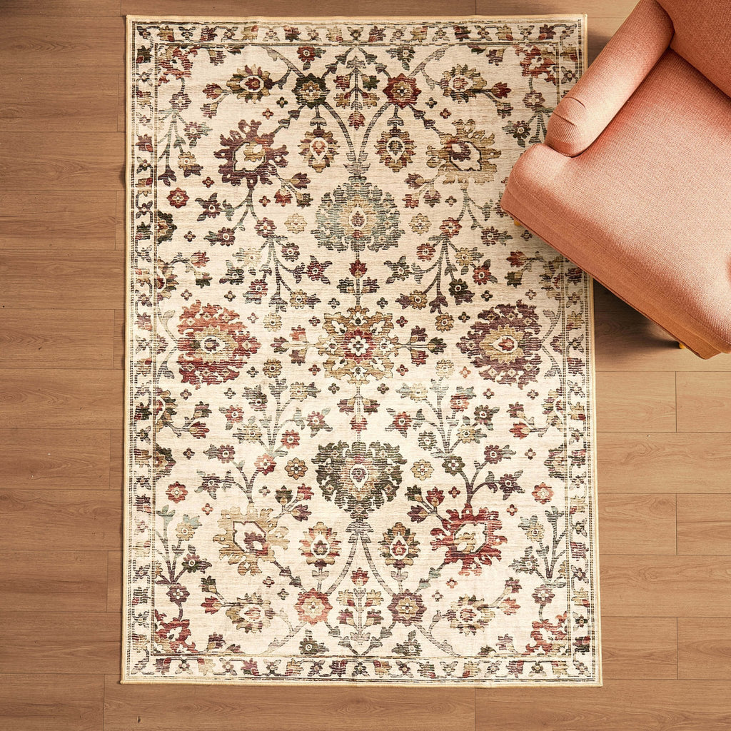 Dusklia - Lily Traditional Floral Rug - Natural/ Multi