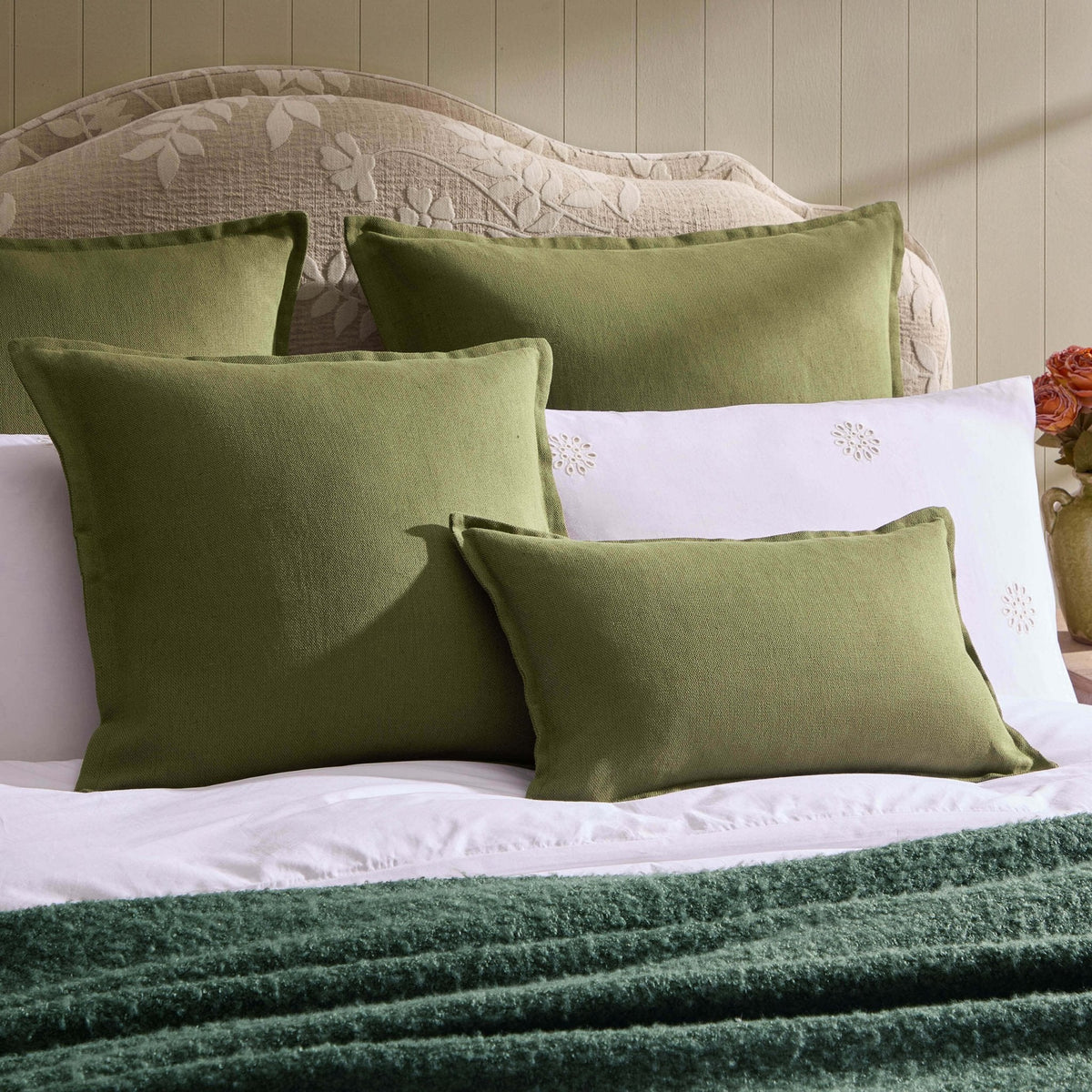 Dusklia - Linen Blend Cushion Cover - Olive Green