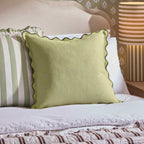 Dusklia - Linen Blend Scallop Edge Cushion Cover - Green