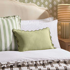 Dusklia - Linen Blend Scallop Edge Cushion Cover - Green