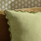 Dusklia - Linen Blend Scallop Edge Cushion Cover - Green