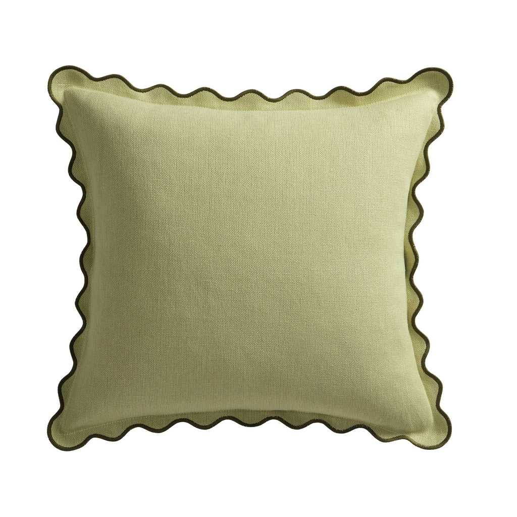 Dusklia - Linen Blend Scallop Edge Cushion Cover - Green