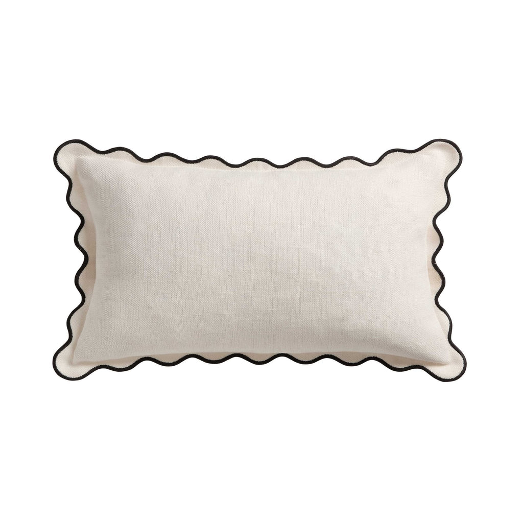 Dusklia - Linen Blend Scallop Edge Cushion Cover - Natural/Black