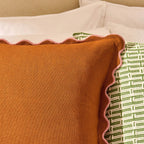 Dusklia - Linen Blend Scallop Edge Cushion Cover - Orange/Pink