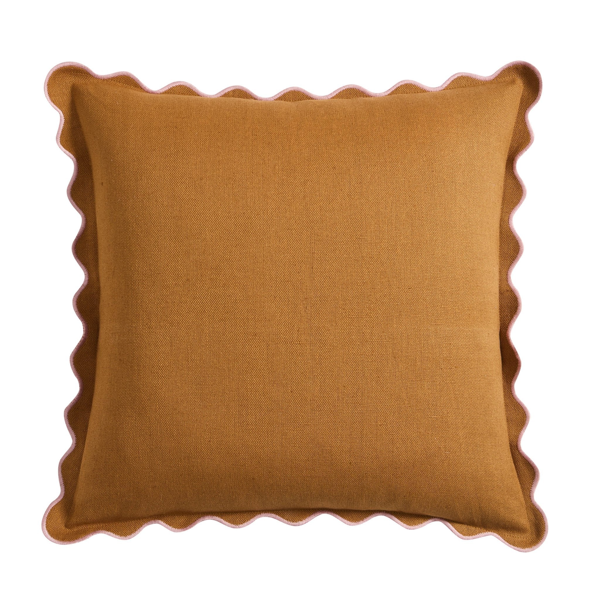 Dusklia - Linen Blend Scallop Edge Sofa Cushion Cover - Orange/Pink