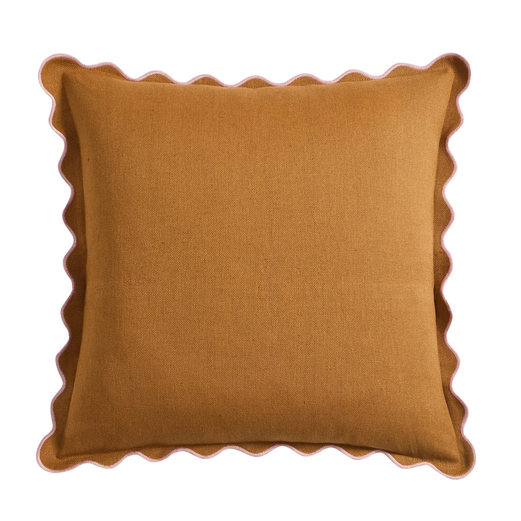 Dusklia - Linen Blend Scallop Edge Cushion Cover - Orange/Pink