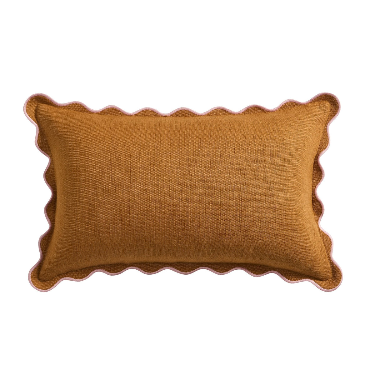 Dusklia - Linen Blend Scallop Edge Sofa Cushion Cover - Orange/Pink