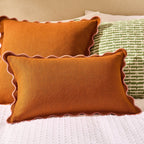 Dusklia - Linen Blend Scallop Edge Cushion Cover - Orange/Pink