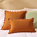 Dusklia - Linen Blend Scallop Edge Cushion Cover - Orange/Pink