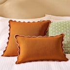 Dusklia - Linen Blend Scallop Edge Cushion Cover - Orange/Pink