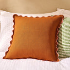 Dusklia - Linen Blend Scallop Edge Cushion Cover - Orange/Pink