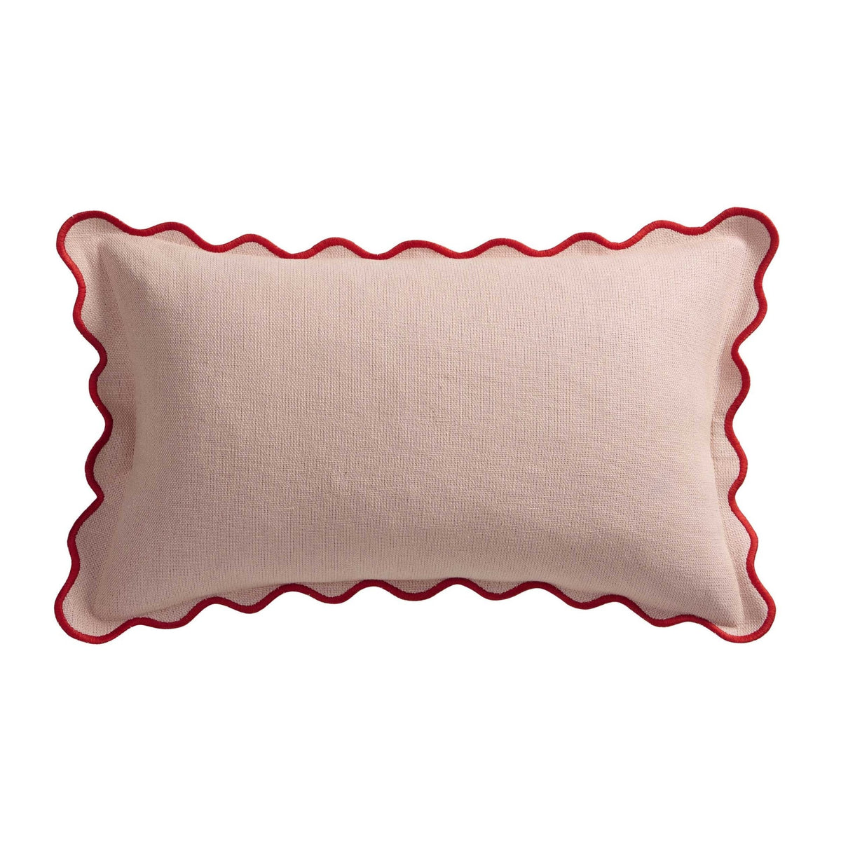 Dusklia - Linen Blend Scallop Edge Cushion Cover - Pink/ Red