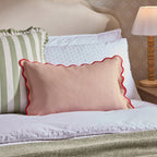 Dusklia - Linen Blend Scallop Edge Cushion Cover - Pink/ Red