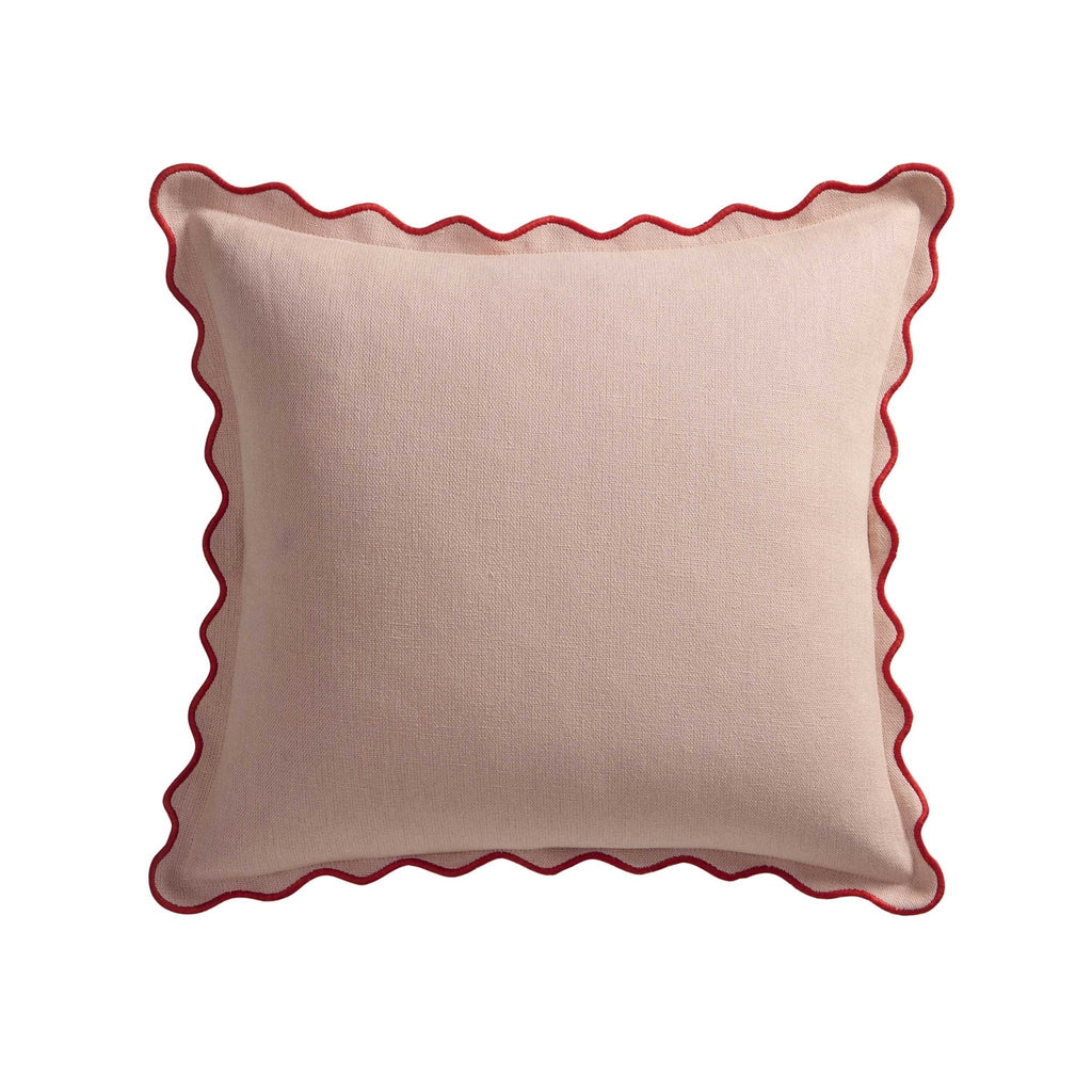 Dusklia - Linen Blend Scallop Edge Cushion Cover - Pink/ Red