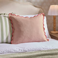 Dusklia - Linen Blend Scallop Edge Cushion Cover - Pink/ Red