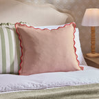 Dusklia - Linen Blend Scallop Edge Cushion Cover - Pink/ Red