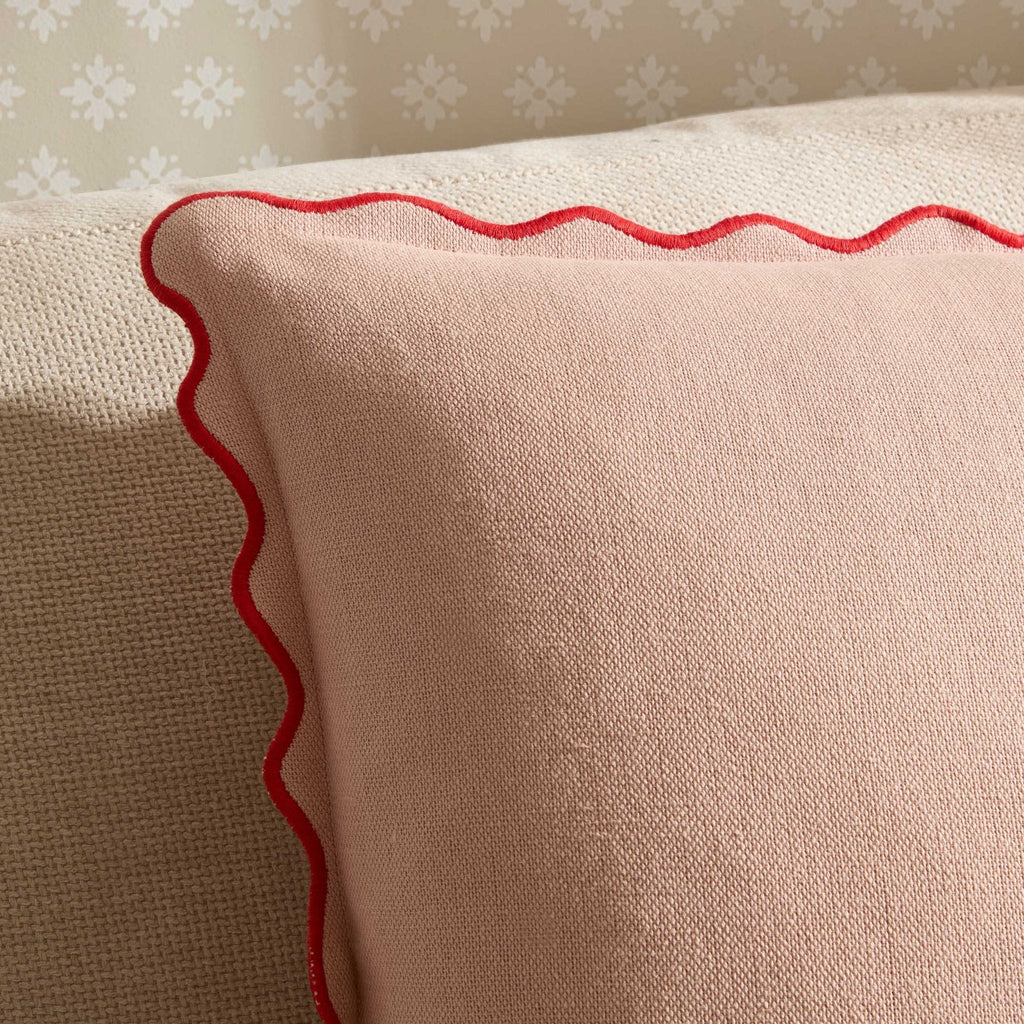 Dusklia - Linen Blend Scallop Edge Cushion Cover - Pink/ Red