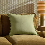 Dusklia - Linen Blend Scallop Edge Sofa Cushion Cover - Green