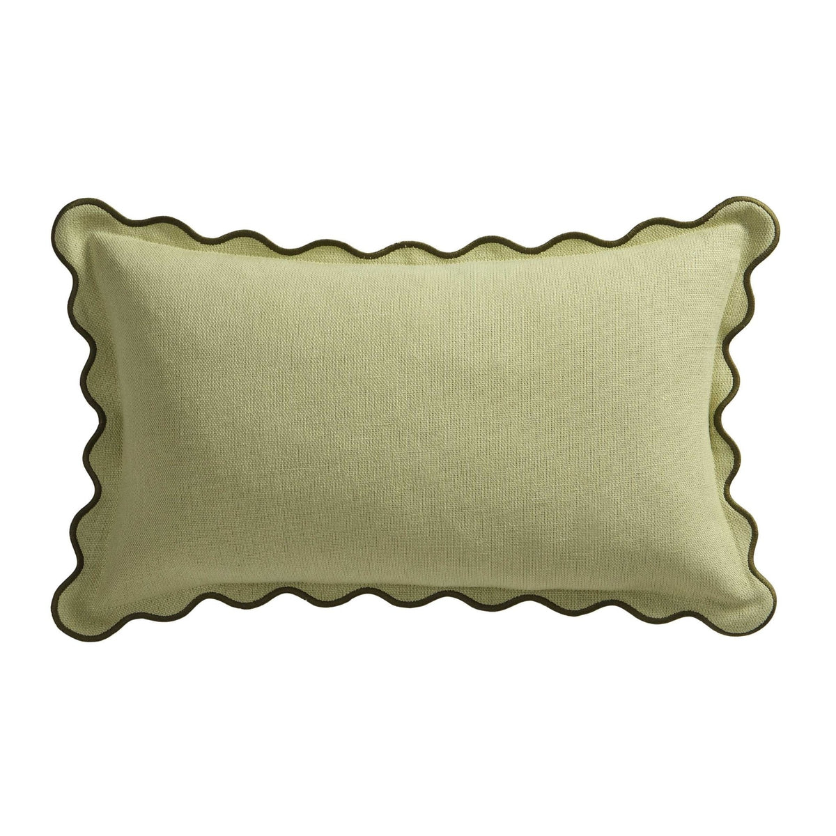 Dusklia - Linen Blend Scallop Edge Sofa Cushion Cover - Green