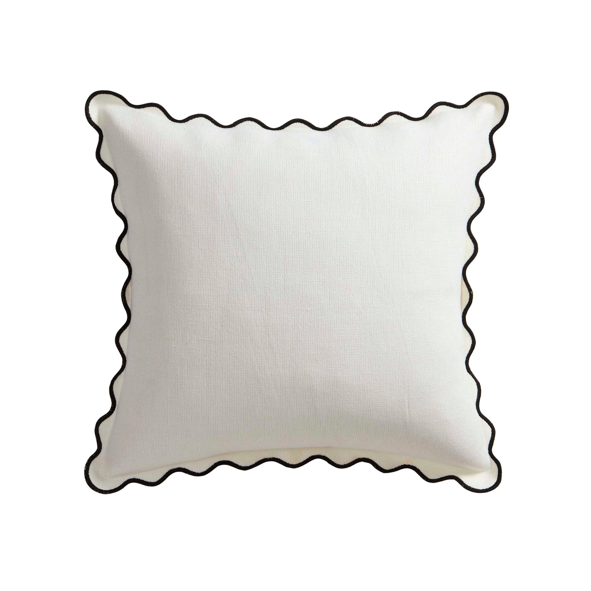 Dusklia - Linen Blend Scallop Edge Sofa Cushion Cover - Natural/Black