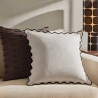 Dusklia - Linen Blend Scallop Edge Sofa Cushion Cover - Natural/Black