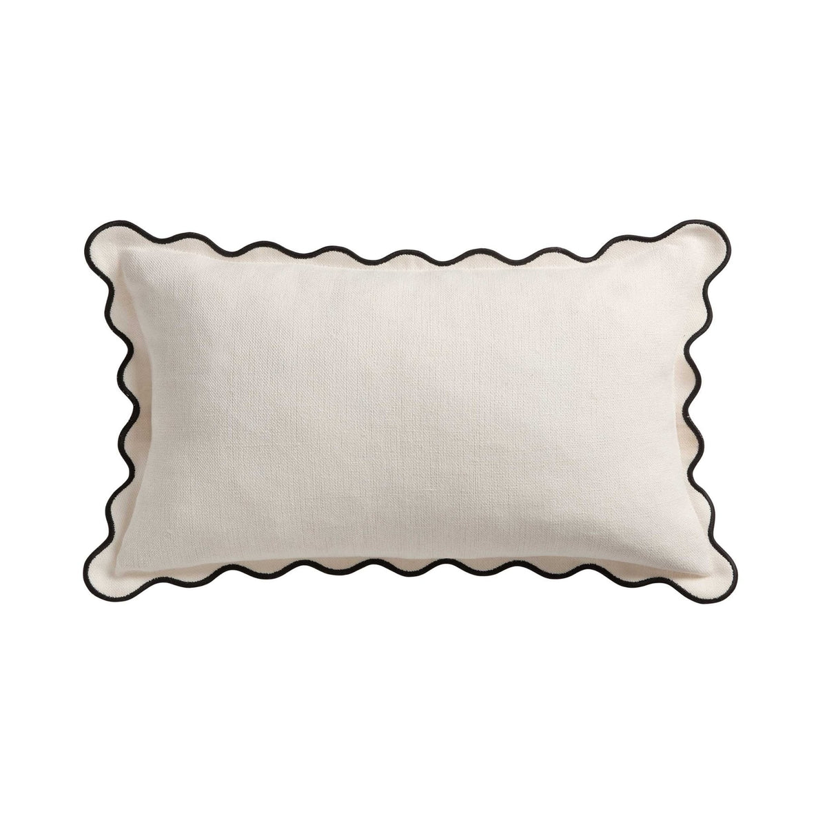 Dusklia - Linen Blend Scallop Edge Sofa Cushion Cover - Natural/Black