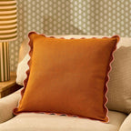 Dusklia - Linen Blend Scallop Edge Sofa Cushion Cover - Orange/Pink