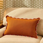 Dusklia - Linen Blend Scallop Edge Sofa Cushion Cover - Orange/Pink