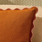 Dusklia - Linen Blend Scallop Edge Sofa Cushion Cover - Orange/Pink