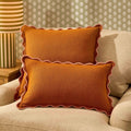 Dusklia - Linen Blend Scallop Edge Sofa Cushion Cover - Orange/Pink