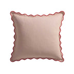 Dusklia - Linen Blend Scallop Edge Sofa Cushion Cover - Pink/ Red