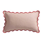 Dusklia - Linen Blend Scallop Edge Sofa Cushion Cover - Pink/ Red