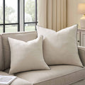 Dusklia - Linen Look Piped Edge Sofa Cushion Cover - Stone/Black