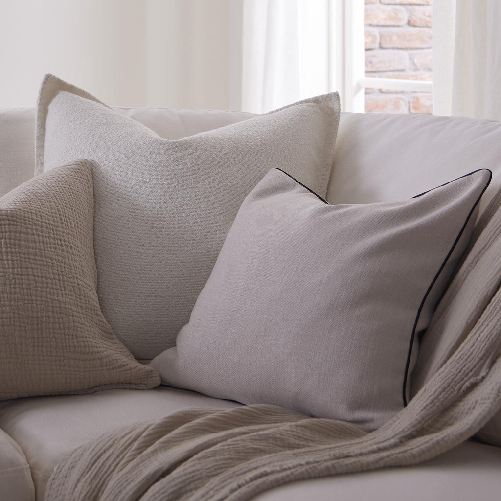 Dusklia - Linen Look Piped Edge Sofa Cushion Cover - Stone/Black