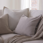 Dusklia - Linen Look Piped Edge Sofa Cushion Cover - Stone/Black