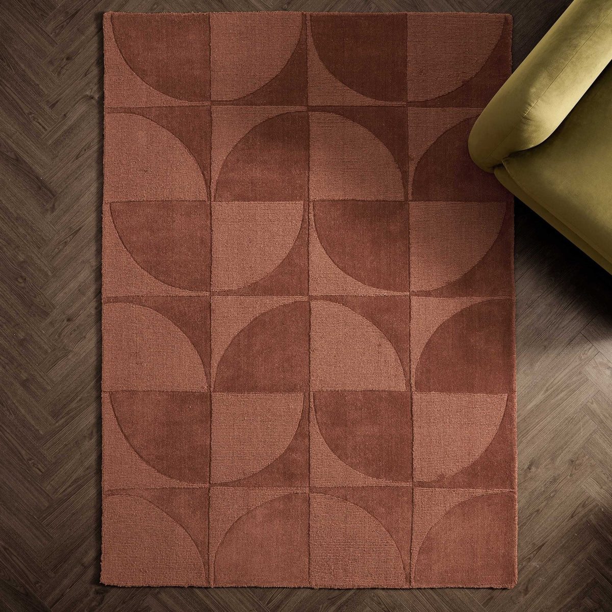 Dusklia - Liv Hand Woven Wool Geometric Pattern Rug - Rust