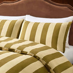 Dusklia - Livia 100% Cotton Tonal Stripe Duvet Cover & Pillowcase Set - Olive