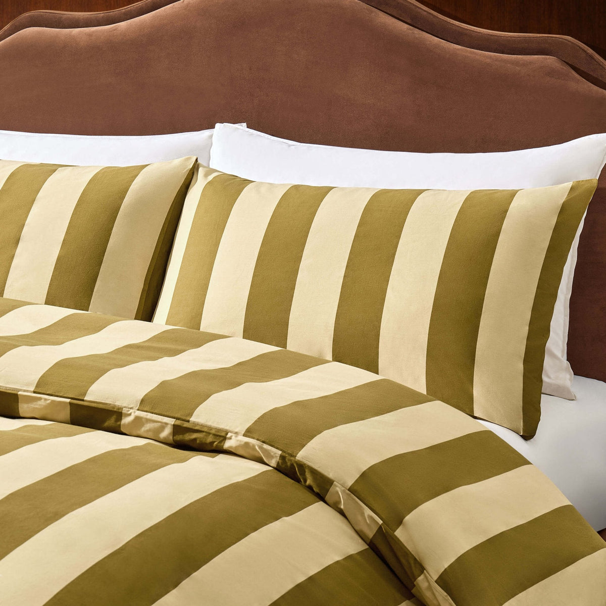 Dusklia - Livia 100% Cotton Tonal Stripe Duvet Cover & Pillowcase Set - Olive