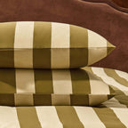 Dusklia - Livia 100% Cotton Tonal Stripe Duvet Cover & Pillowcase Set - Olive