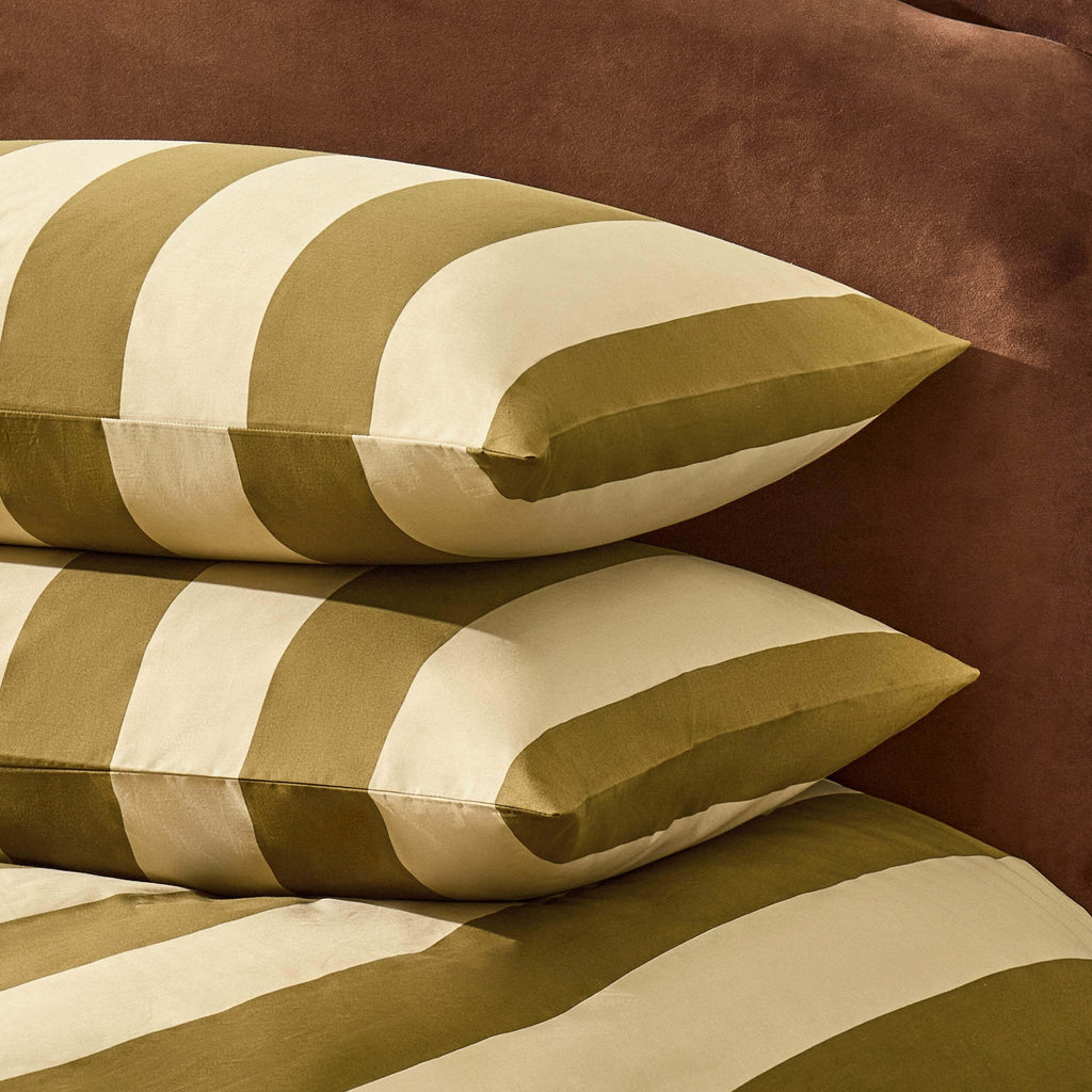 Dusklia - Livia 100% Cotton Tonal Stripe Duvet Cover & Pillowcase Set - Olive
