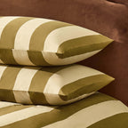 Dusklia - Livia 100% Cotton Tonal Stripe Duvet Cover & Pillowcase Set - Olive