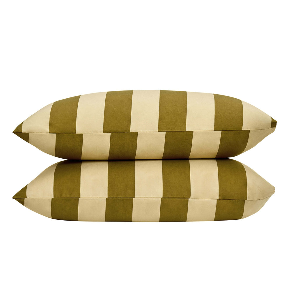 Dusklia - Livia 100% Cotton Tonal Stripe Duvet Cover & Pillowcase Set - Olive