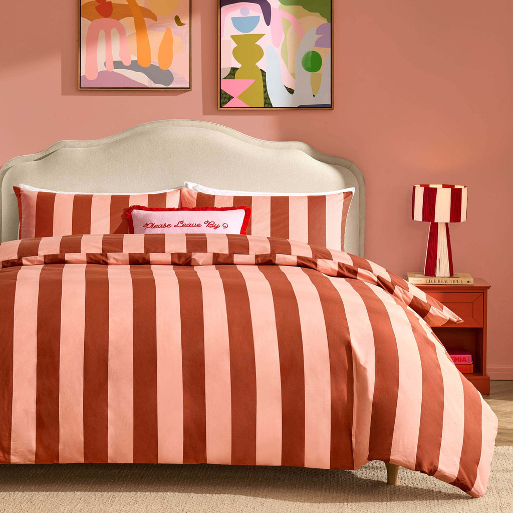 Dusklia - Livia 100% Cotton Tonal Stripe Duvet Cover & Pillowcase Set - Pink