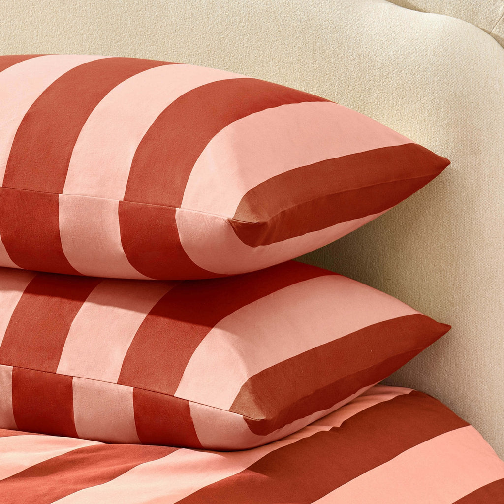 Dusklia - Livia 100% Cotton Tonal Stripe Duvet Cover & Pillowcase Set - Pink