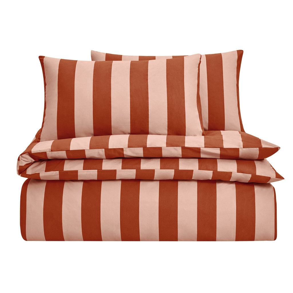 Dusklia - Livia 100% Cotton Tonal Stripe Duvet Cover & Pillowcase Set - Pink